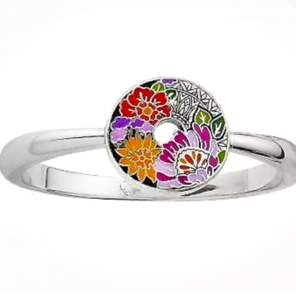 Brighton’s colorful African floral enamel designed hinged Bangle silver plate